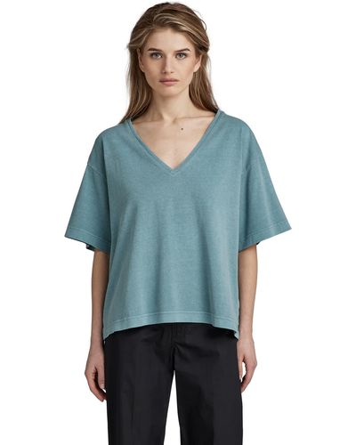 G-Star RAW Overdyed Deep V-neck Loose Top - Blue