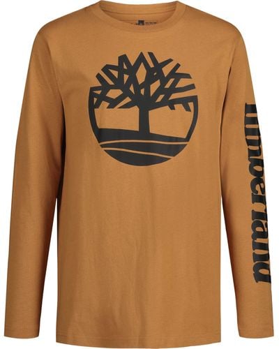Timberland S Long Sleeve Signature Logo Crew Neck T-shirt Long Sleeve T-shirt - Brown