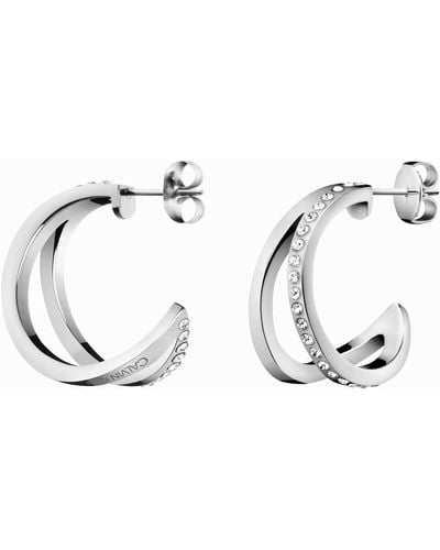 Calvin Klein Outline 32011440 Creole Earrings Stainless Steel Swarovski Crystal One Size Silver - Metallic