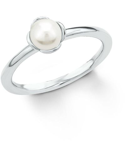 S.oliver Ring 925 Sterling Silber rhodiniert Perle Süßwasser-Zuchtperle Crème weiß - Mettallic