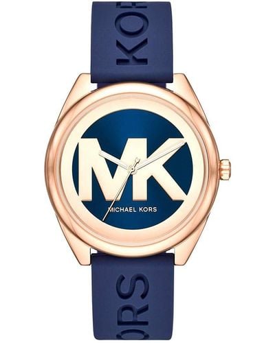 Michael Kors Janelle Three-Hand Rose Gold-Tone Stainless Steel Watch MK7140 - Blau