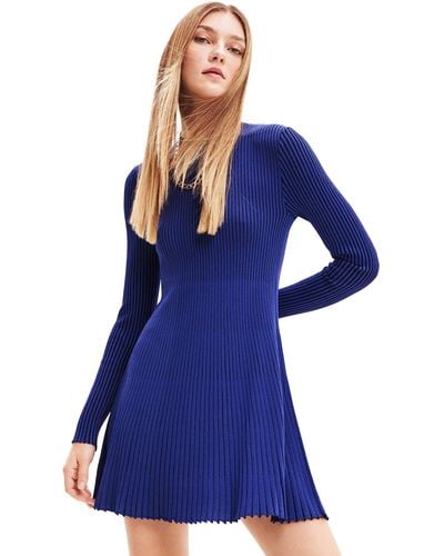 Desigual Flat Knit Dress Long Sleeve - Blue