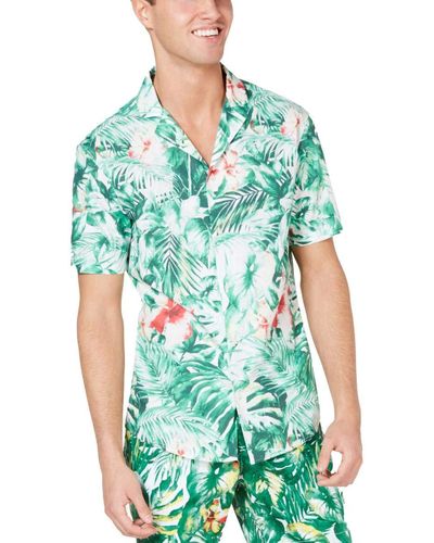 Michael Kors S Shirt Medium Button Down Slim-fit Printed Green M