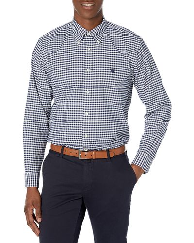 Brooks Brothers Non-iron Stretch Oxford Sport Shirt Long Sleeve Check - Blue