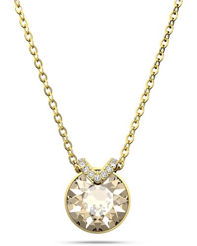Swarovski Bella V Pendant Necklace With Round Golden Center Crystal And Clear Crystal Pavé On Gold-tone Finished Chain - Metallic