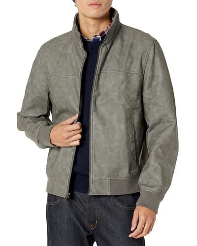 Tommy Hilfiger Faux Leather Bomber Jacket - Gray