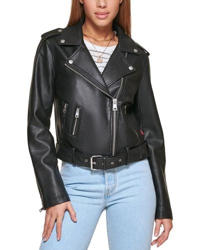 Levi's Faux Leather Belted Motorcycle Jacket - Black