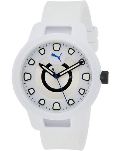 PUMA Uhr mit DREI Zeigern und weißem Silikon - Mettallic
