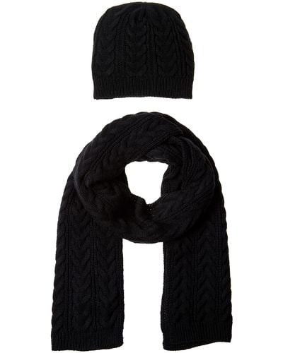 Amazon Essentials Cable Knit Hat and Scarf Set Sombrero - Negro