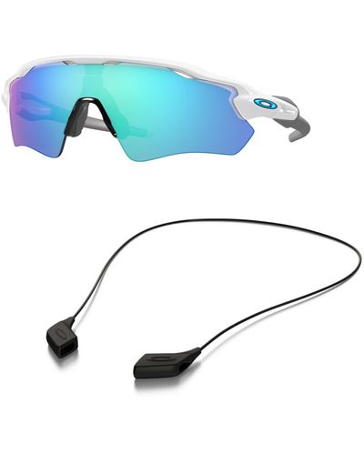 Oakley Sunglasses Bundle: Oo 9208 Radar Ev Path 920873 Polished White Accessory Shiny Black Leash Kit - Blue