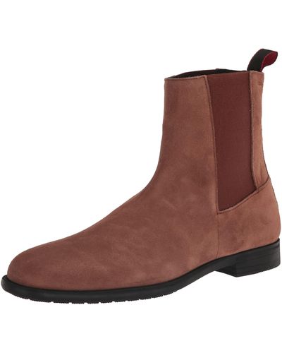 HUGO Smooth Suede Pull On Chelsea Boot Hunting Shoe - Brown