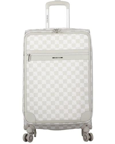 Steve Madden Designer Luggage Collection,lightweight 24 Inch Expandable Softside Suitcase,mid-size Rolling 4-spinner Wheels Checked Bag - White