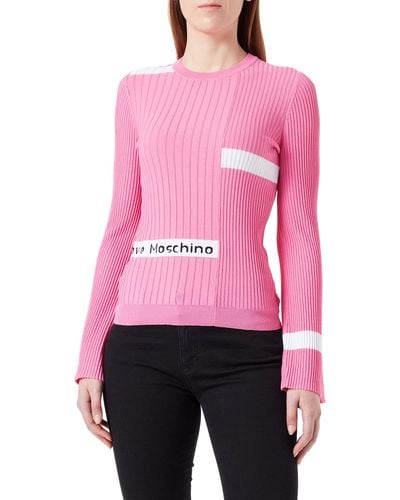 Love Moschino Slim Fit in Ribbed Viscose Blend top - Pink