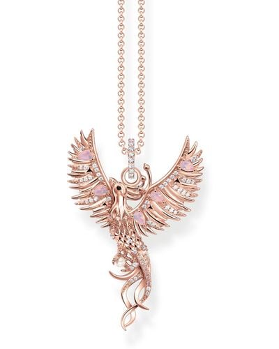 Thomas Sabo Rose-gold Plated Necklace With Phoenix Pendant And Various Stones 18k Rose Gold Plating - Pink