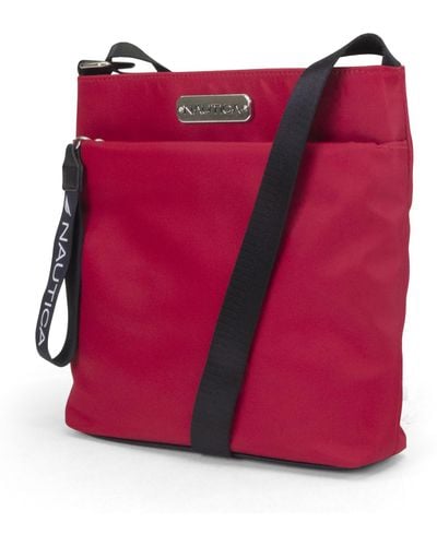 Nautica Womens Diver Nylon Small Crossbody Bag Purse With Adjustable Shoulder Strap Cross Body - Red
