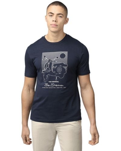 Ben Sherman Sommer Scooter Print T-Shirt - Blau