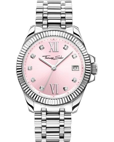 Thomas Sabo Uhr Divine Pink mit weißen Steinen silberfarben Edelstahl - Schwarz