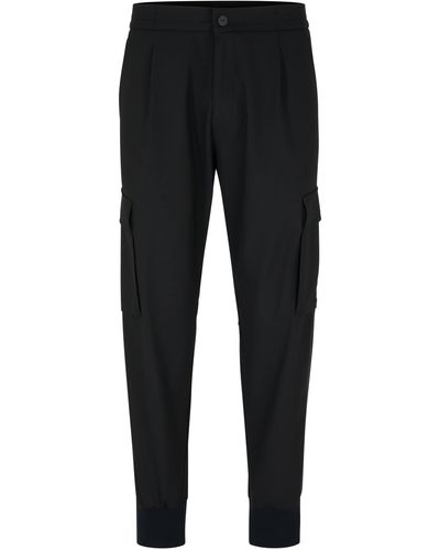 HUGO Slim-fit Cargo Trousers With Front Pleats - Black