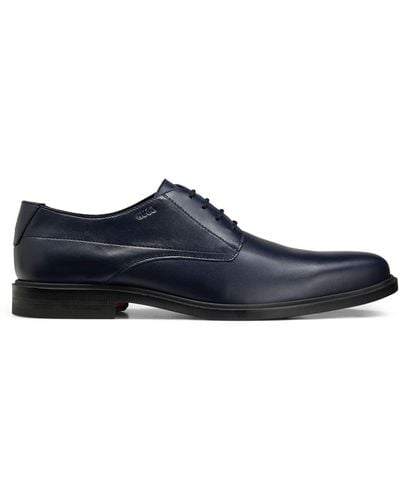 HUGO Nappa-leather Derby Shoes With Stacked-logo Detail - Blue