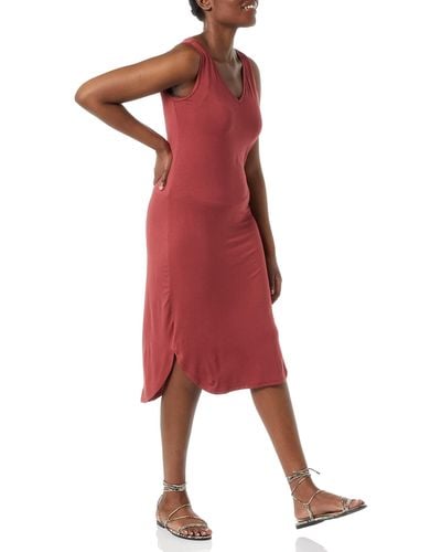 Amazon Essentials Jersey Regular-fit Sleeveless V-neck Midi Dress - Red