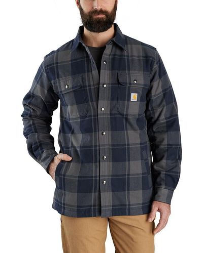 Carhartt Big & Tall Relaxed Fit Flannel Sherpa-lined Shirt Jac - Blue