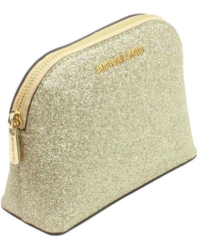 Michael Kors Make Up Bag Cosmetic Case Travel Pouch Glitter Leather - Metallic