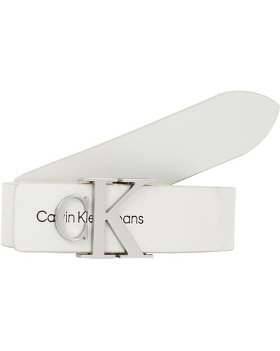 Calvin Klein Belt Mongram Hardware 3.0 Cm Leather Black 75 Cm - White