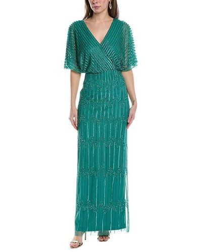 Adrianna Papell Beaded Surplice Gown - Green