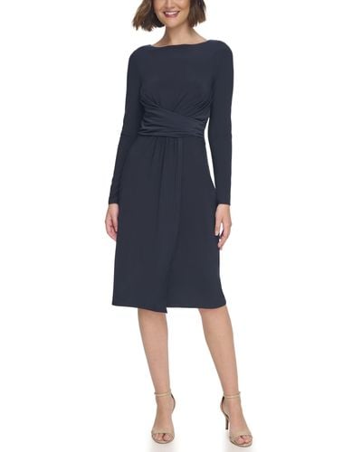 Tommy Hilfiger Boatneck Jersey Ruched Waist Dress - Blue