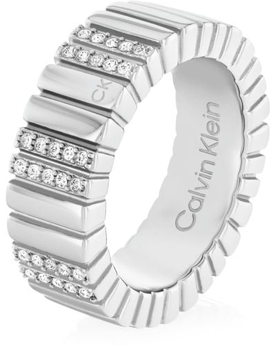 Calvin Klein Women's Minimalistic Metals Collection Ring Embellished With Crystals - 35000440d - Metallic