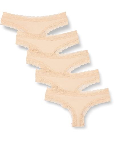 Iris & Lilly Cotton And Lace Thong Knickers - Brown