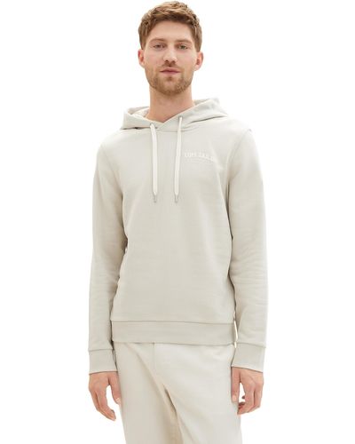 Tom Tailor 1037751 Sweatshirt Hoodie mit Logo-Print - Weiß