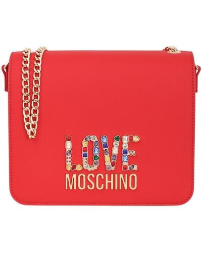 Love Moschino Borsa da donna rossa con lettering logo con strass multicolor UNI - Rosso