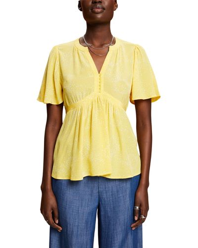 Esprit Bedruckte Bluse mit Raffbändchen am Rücken - Gelb