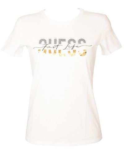 Guess T-Shirt Donna Maglietta ica Corta Girocollo con Logo Stampato Puro Cotone Articolo Q3BI12KAK90 - Bianco