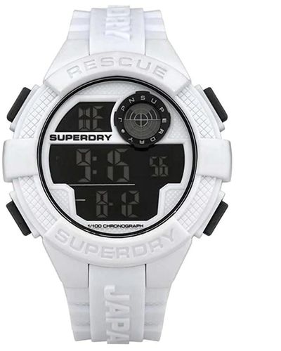 Superdry – Erwachsene Digital Automatisch Uhr mit Kunststoff Armband - Weiß