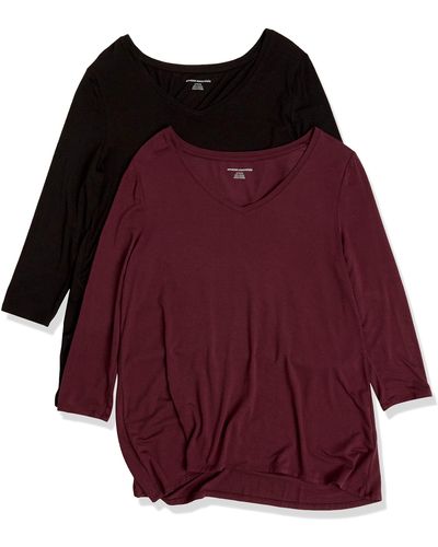 Amazon Essentials T-Shirt Swing con iche a 3/4 e Scollo a v - Rosso