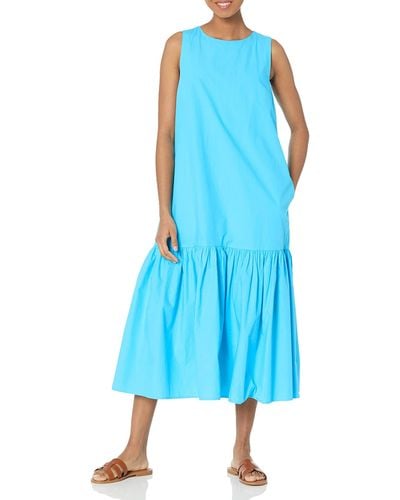 The Drop Ilana Loose Sleeveless Wide-hem Poplin Maxi Dress - Blue