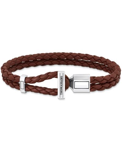 Thomas Sabo Silver Double Bracelet With Braided - Brown