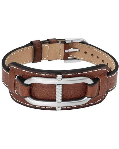 Fossil Stainless Steel & Leather Bracelet - Brown