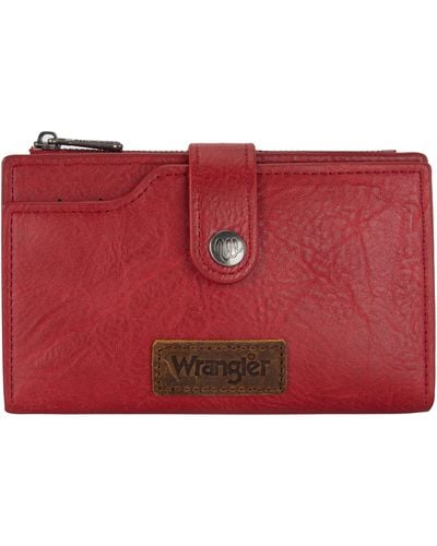 Wrangler Wallet For Bifold Card Holder With Zipper Pocket Ladies Clutch Purse - Red