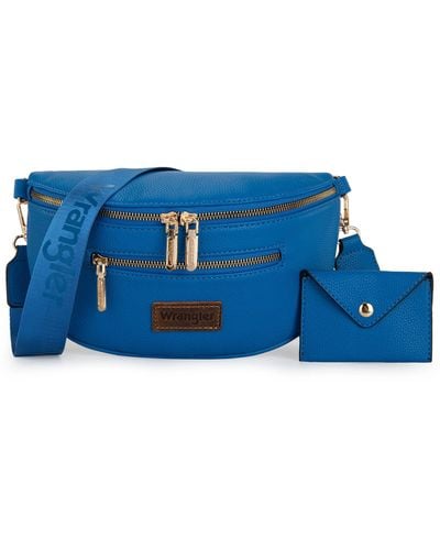 Wrangler Fanny Packs For Crossbody Sling Bag Waist Bag With Card Holder - Blue