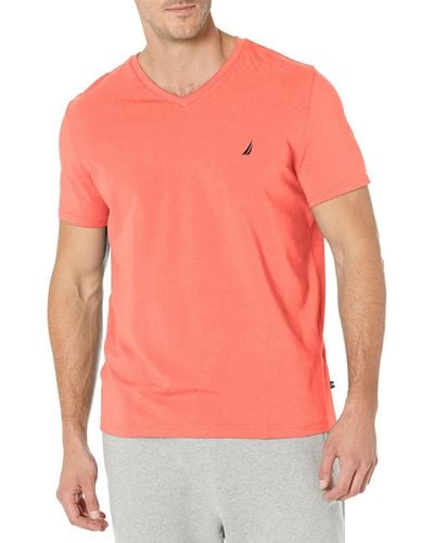 Nautica Short Sleeve Solid Slim Fit V-neck T-shirt - Orange