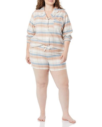 Amazon Essentials Lightweight Woven Flannel Pajama Set With Shorts-discontinued Colors - Natural