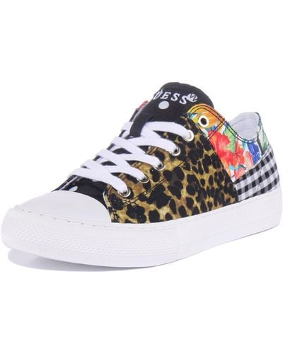 Guess Pranze Lace Up Floral Synthetic Trainers - Black