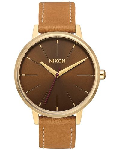 Nixon Kensington Leather Light Gold/uka/saddle Casual Designer 's Watch - Metallic