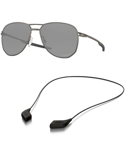 Oakley Sunglasses Bundle: Oo 4147 414702 Contrail Matte Gunmetal Prizm Accessory Shiny Black Leash Kit - Metallic