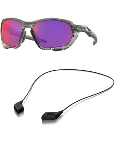 Oakley Sunglasses Bundle: Oo 9019 901903 Plazma Grey Ink Prizm Road Accessory Shiny Black Leash Kit - Purple