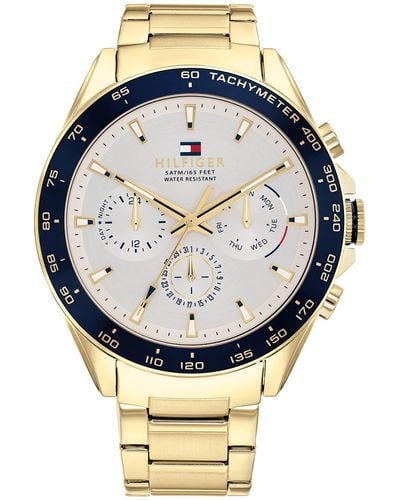 Tommy Hilfiger Quartz Watch With Gold Plated Steel Strap - Gray