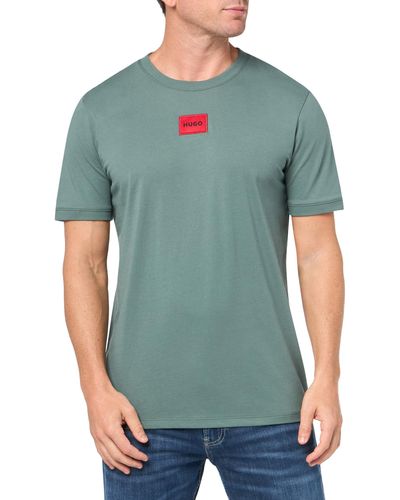 HUGO Ribbed Crew Neck Regular Fit Centre Logo T-shirt - Green